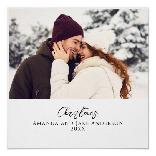 Moderne witte aangepaste kerstfoto perfect poster (Voorkant)