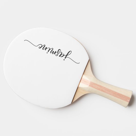 Moderne witte aangepaste naam handtekening script tafeltennisbatje (Zijkant)