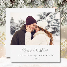 Moderne witte aangepaste vrolijke kerstfoto feestdagenkaart