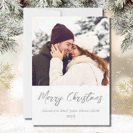 Moderne witte aangepaste vrolijke kerstfoto feestdagenkaart