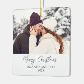 Moderne witte aangepaste vrolijke kerstfoto keramisch ornament (Links)