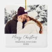 Moderne witte aangepaste vrolijke kerstfoto keramisch ornament (Achterkant)