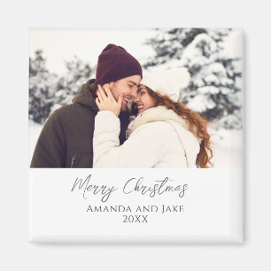 Moderne witte aangepaste vrolijke kerstfoto magneet