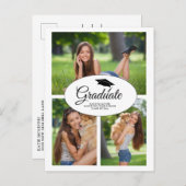 Moderne witte Afstuderen 3 Foto collage Uitnodiging Briefkaart (Voorkant / Achterkant)