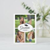 Moderne witte Afstuderen 3 Foto collage Uitnodiging Briefkaart (Staand voorkant)