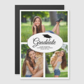 Moderne witte Afstuderen 3 Fotocollage klasse 2022 Magnetische Uitnodiging (Voorkant / Achterkant)