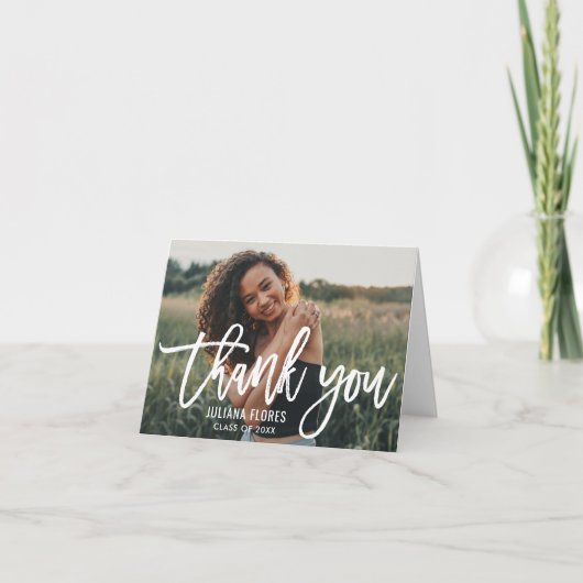 Moderne Witte Afstuderen van geborsteld Manuscript Bedankkaart (Voorkant)
