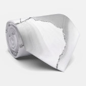 Moderne Witte Agaat Zilveren Abstracte Marmer Stropdas (Opgerold)