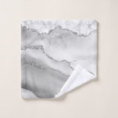 Moderne witte agaat zilveren monogram marmeren bad handdoek (Wasdoekje)