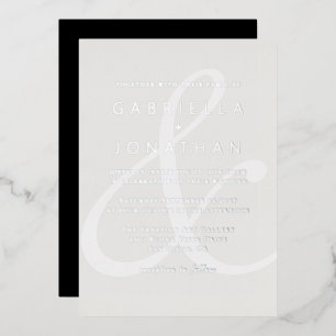 Moderne Witte Ampersand Monochrome Trouw Zilver F Folie Uitnodiging