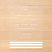 Moderne witte anker nautische bruiloft acryl uitnodigingen (Voorkant)