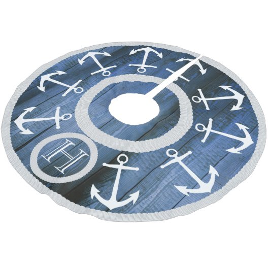Moderne witte ankers en helling Nautical Blue Wood Kerstboom Rok (Gekanteld)