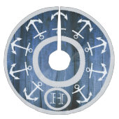 Moderne witte ankers en helling Nautical Blue Wood Kerstboom Rok (Voorkant)