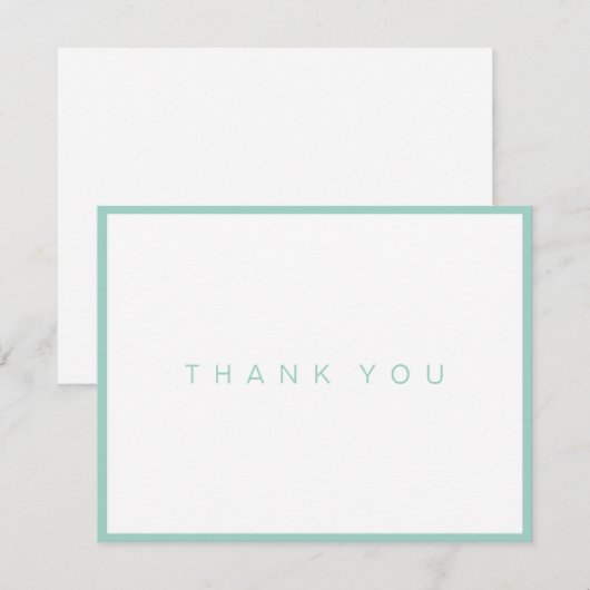 Moderne, witte, bedankt kaart met Blauwgroen rand (Voorkant / Achterkant)