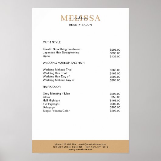 Moderne witte beige bruine prijslijst poster (Voorkant)