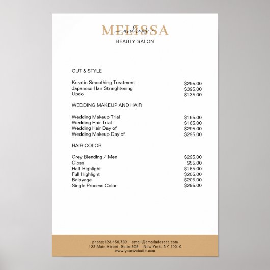 Moderne witte beige bruine prijslijst poster (Voorkant)