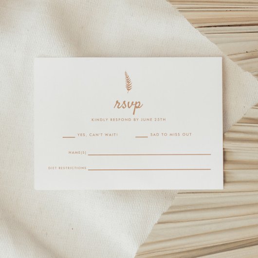 Moderne Witte & Beige Leaf Wedding RSVP Kaartje