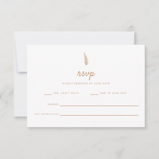 Moderne Witte & Beige Leaf Wedding RSVP Kaartje (Voorkant)