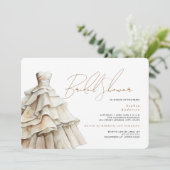 Moderne witte beige trouwjurk bruidsdouche kaart (Staand voorkant)