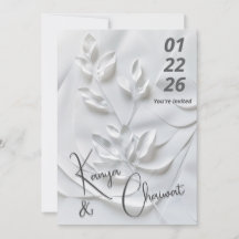 Moderne witte & beige trouwuitnodiging – Botanica