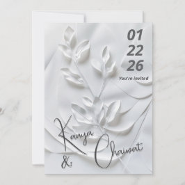 Moderne witte & beige trouwuitnodiging – Botanica Kaart