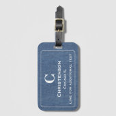 Moderne witte belettering op blauwe denim print bagagelabel (Voorkant (verticaal))