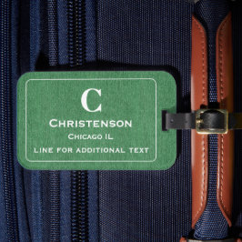 Moderne witte belettering op groene denim print bagagelabel