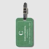 Moderne witte belettering op groene denim print bagagelabel (Voorkant (verticaal))