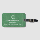 Moderne witte belettering op groene denim print bagagelabel (Voorkant (horizontaal))