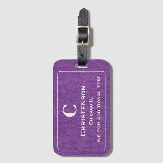 Moderne witte belettering op Paarse denim print Bagagelabel (Voorkant (verticaal))