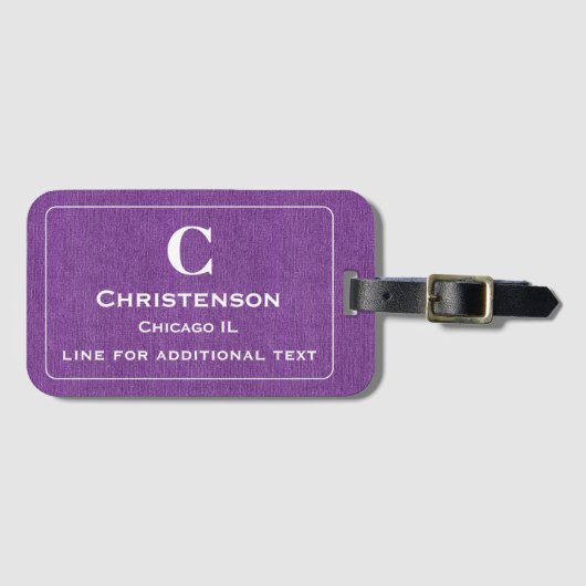 Moderne witte belettering op Paarse denim print Bagagelabel (Voorkant (horizontaal))