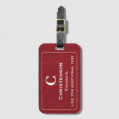 Moderne witte belettering op Ruby Red Denim Print Bagagelabel (Voorkant (verticaal))