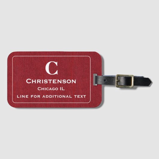 Moderne witte belettering op Ruby Red Denim Print Bagagelabel (Voorkant (horizontaal))