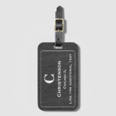 Moderne witte belettering op zwarte denim print bagagelabel (Voorkant (verticaal))