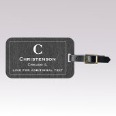 Moderne witte belettering op zwarte denim print bagagelabel