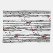 Moderne witte berkenbomen en rode kardinaalvogels theedoek (Horizontaal)