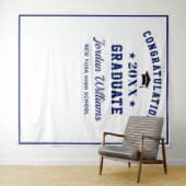 Moderne witte blauwe afstudeerfoto booth achtergro wandkleed (In Situ (horizontaal))