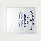 Moderne witte blauwe afstudeerfoto booth achtergro wandkleed (Voorkant (horizontaal))