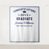 Moderne witte blauwe afstudeerfoto booth achtergro wandkleed (Voorkant)