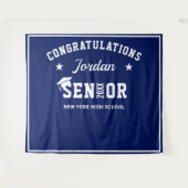 Moderne witte blauwe afstudeerfoto booth achtergro wandkleed (Voorkant (horizontaal))