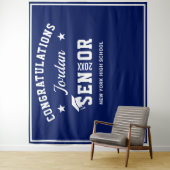 Moderne witte blauwe afstudeerfoto booth achtergro wandkleed (In situ)