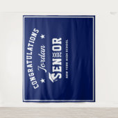 Moderne witte blauwe afstudeerfoto booth achtergro wandkleed (Voorkant)