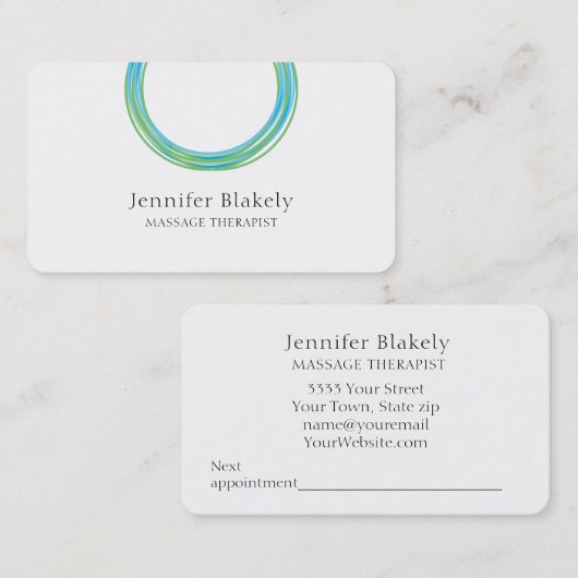 Moderne witte blauwe Blauwgroen energiecirkel Afsprakenkaartje (Voorkant / Achterkant)