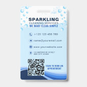 Moderne Witte Blauwe Professionele Schoonmaakdiens Badge (Achterkant)