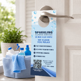 Moderne Witte Blauwe Professionele Schoonmaakdiens Deurhanger