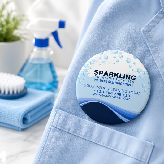 Moderne Witte Blauwe Professionele Schoonmaakdiens Ronde Button 7,6 Cm