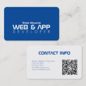 Moderne witte blauwe QR-code Visitekaartje (Voorkant / Achterkant)