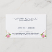 Moderne witte & blauwe strepen goud & bloemaccent visitekaartje (Achterkant)