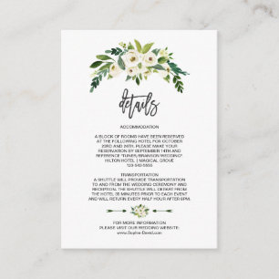 Moderne, witte bloei, Floral handschrift - Gegeven Informatiekaartje