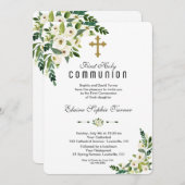 Moderne Witte Bloeiende Bloem Heilige Communie Kaart (Voorkant / Achterkant)